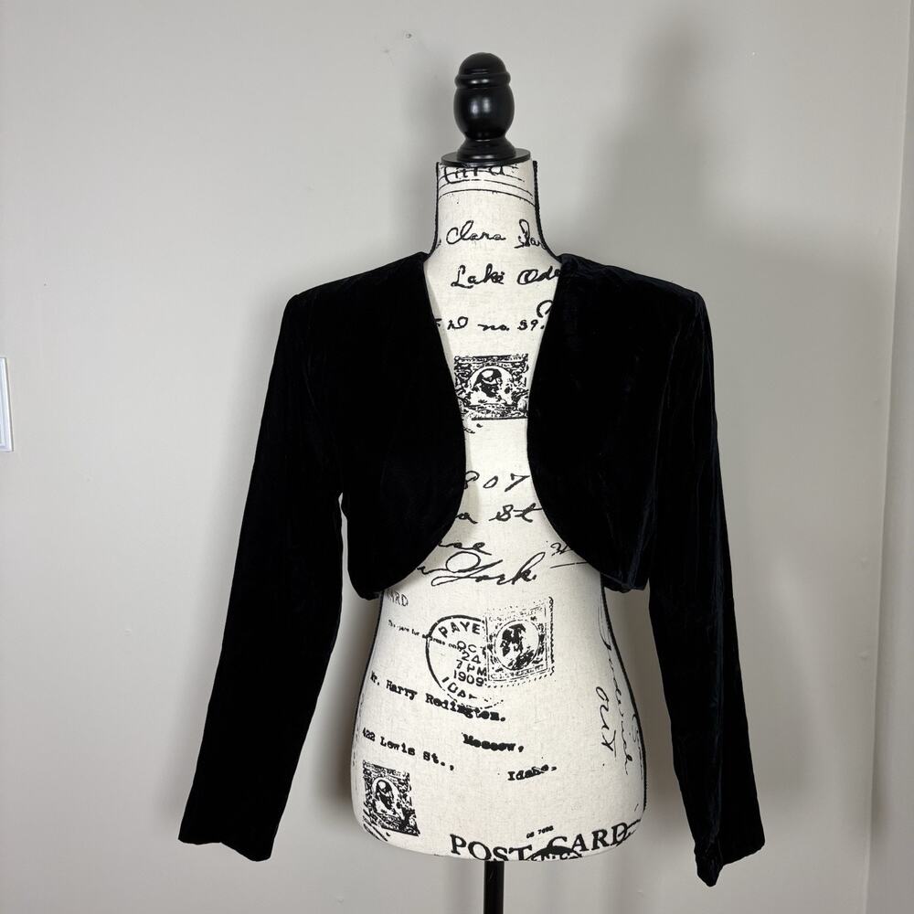 Vintage Gunne Sax Black Velvet Bolero Jacket Shrug M Dark Romantic Whimsygoth